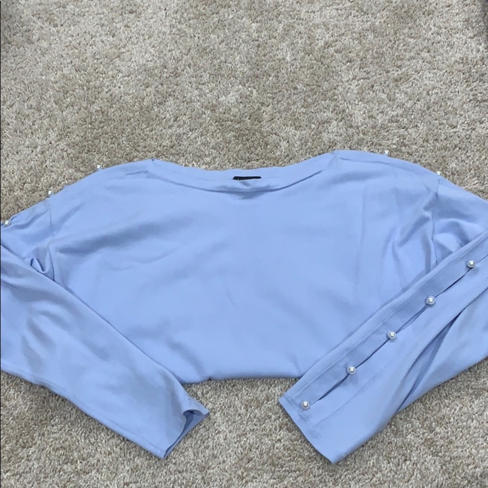 Talbots sweater, periwinkle with pearl arm detail